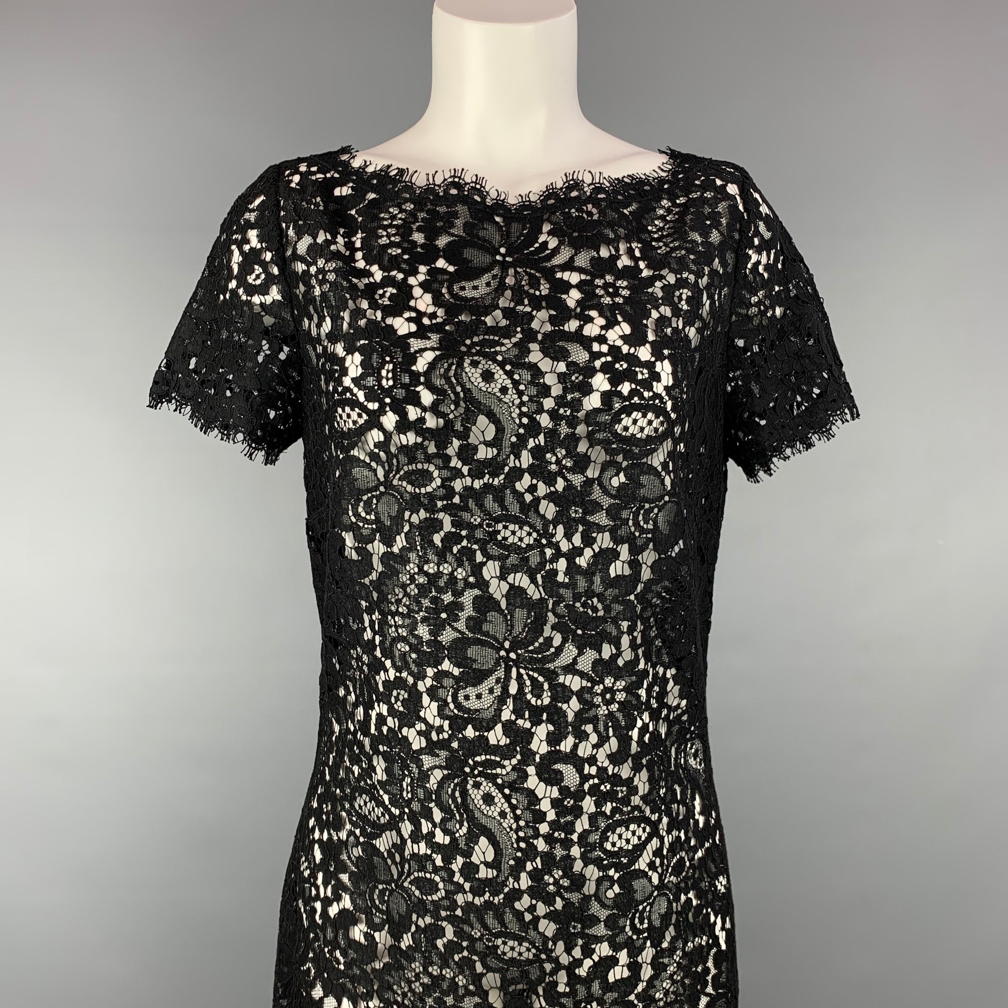 RALPH LAUREN Black Label Size 10 Black Lace Cotton Blend Cocktail