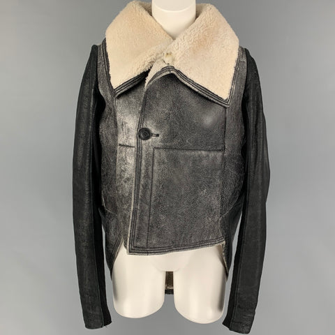 RICK OWENS Size L Grey Cream Lamb Shearling Coat
