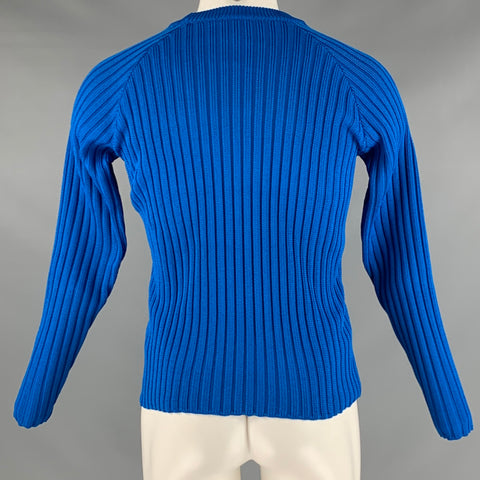 AMI Size S Blue Ribbed Polyester Crew-Neck Sweater
