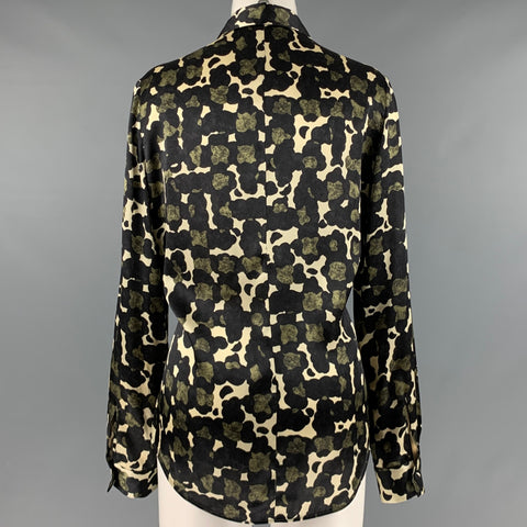 DSQUARED2 Size M Green Black Beige Silk Print Patch Pockets Shirt