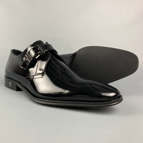 VERSACE COLLECTION Size 7 Black Patent Leather Monk Strap Loafers