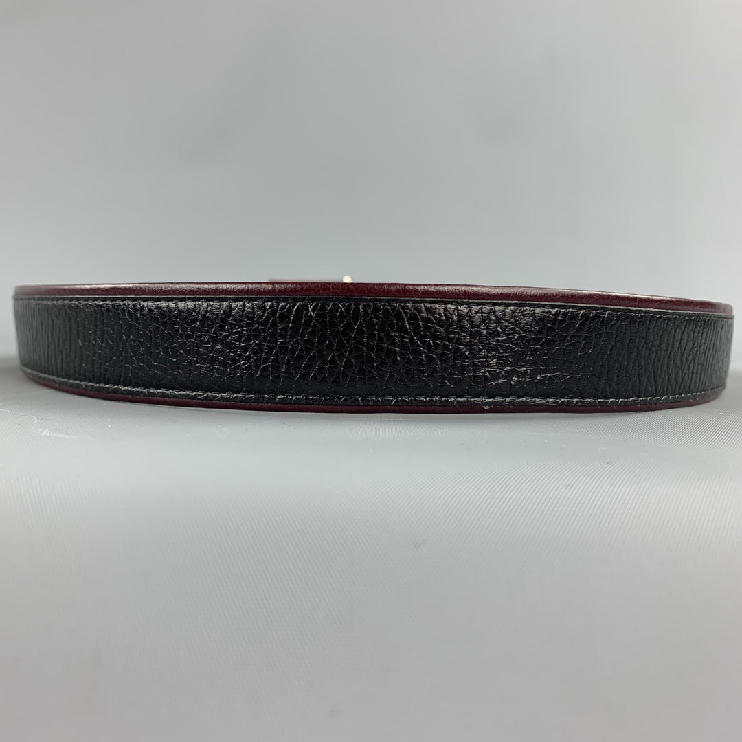 DUNHILL Cinturón reversible de cuero negro talla 34 en dos tonos