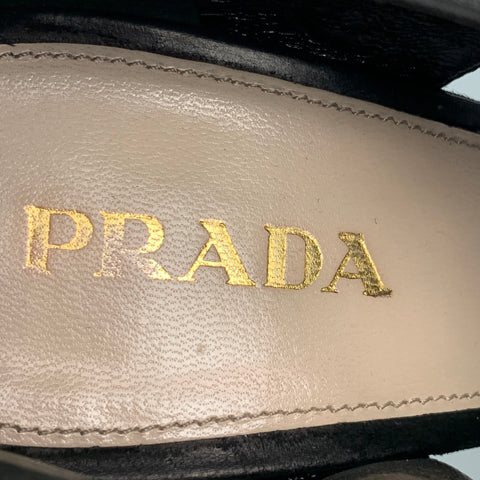 PRADA Talla 10.5 Botas peep toe de ante negro