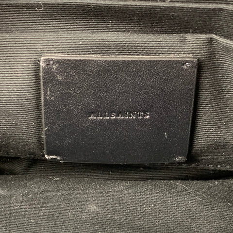 ALLSAINTS Black Silver Grommets Leather Nylon Cross Body Handbag