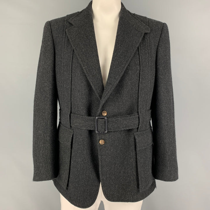 POLO by RALPH LAUREN Size XL Dark Gray Herringbone Virgin Wool Belted Coat