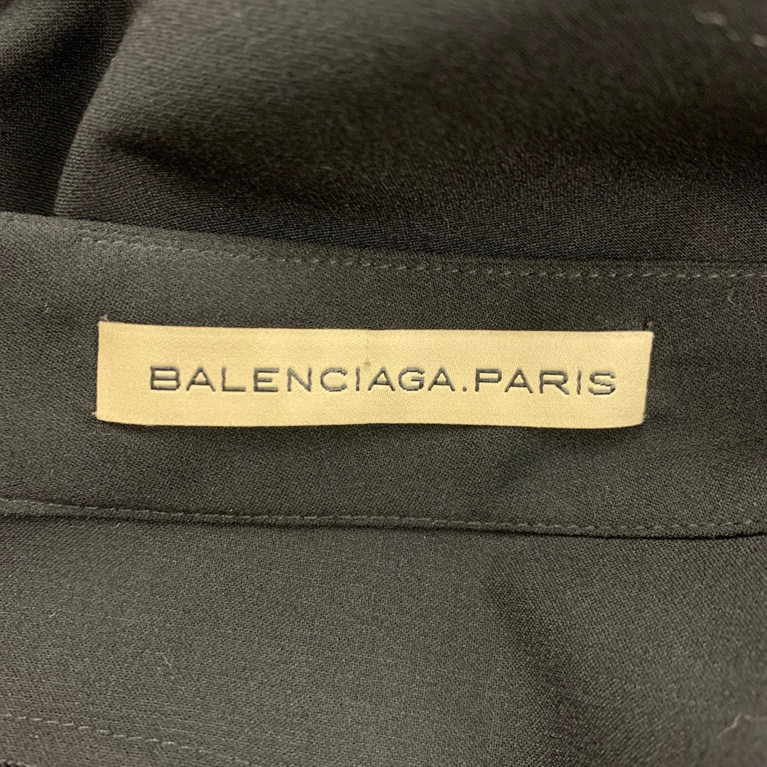 BALENCIAGA Size 8 Black Garbardine Wool Ruffle Skirt