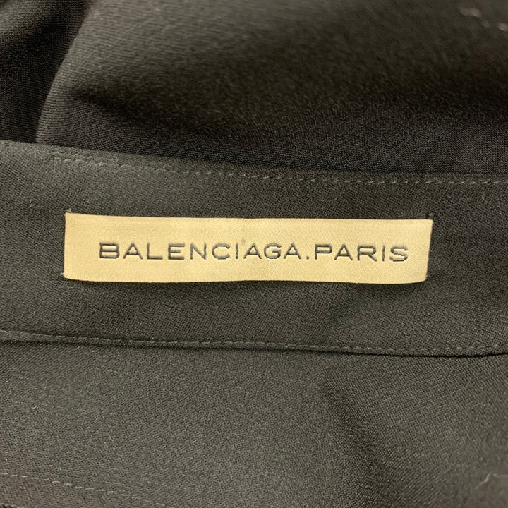 BALENCIAGA Size 8 Black Garbardine Wool Ruffle Skirt