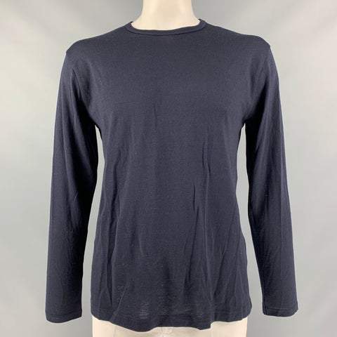 SUNSPEL Taille L Pull col rond en laine tricotée bleu marine