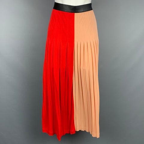 GIVENCHY Pre-Fall 2018 Talla 6 Falda plisada midi de dos tonos de viscosa / poliéster roja y rosa