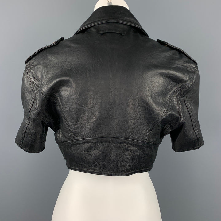 GAULTIER2 by JEAN PAUL GAULTIER Size 8 Black Leather Cropped Motorcycle Jacket