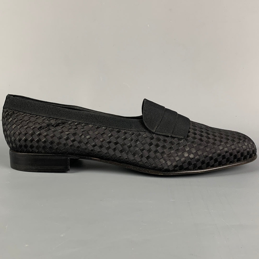 BALLY Size 12 Black Woven Silk Slip On Loafers