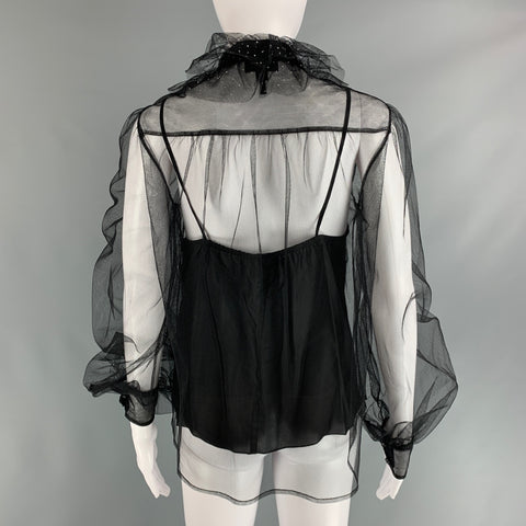 MARC JACOBS Size S Black Nylon Mesh Bow Blouse