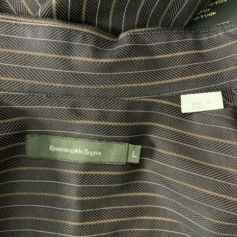 ERMENEGILDO ZEGNA Taille L Chemise à manches longues boutonnée en coton à rayures marron
