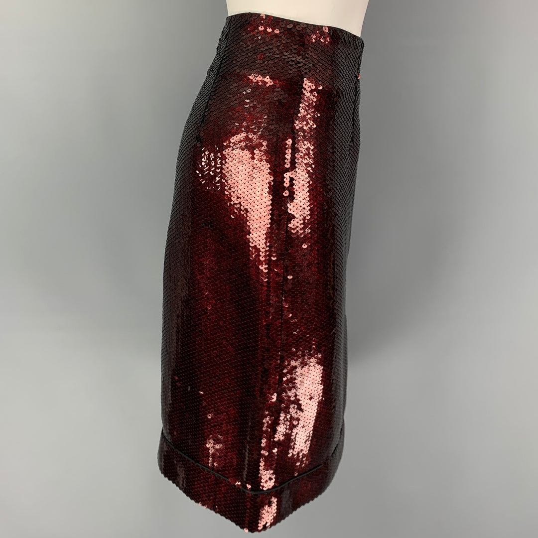 MARC JACOBS Size 6 Burgundy Black Polyester Blend Sequined A-Line Skirt