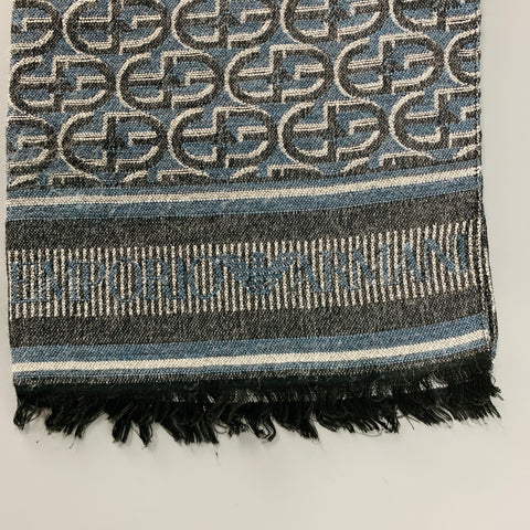 EMPORIO ARMANI Grey Navy Logo Viscose Blend Scarf