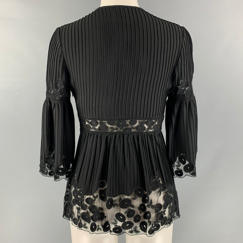CATHERINE MALANDRINO Taille S Blouse Col V Plissée Laine &amp; Soie Noir