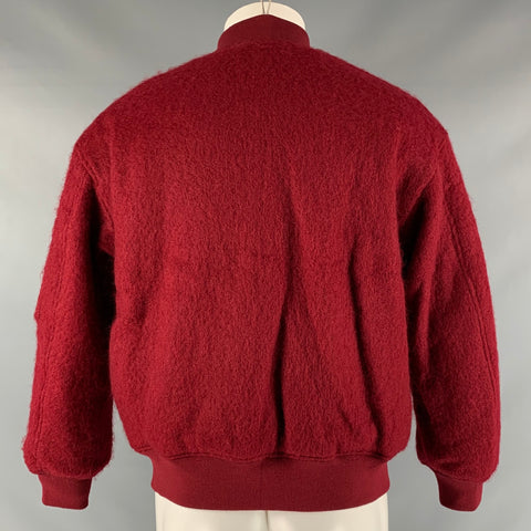 CHRISTIAN DADA Taille S Brique Rouge Solide Laine Mélange Bomber Veste