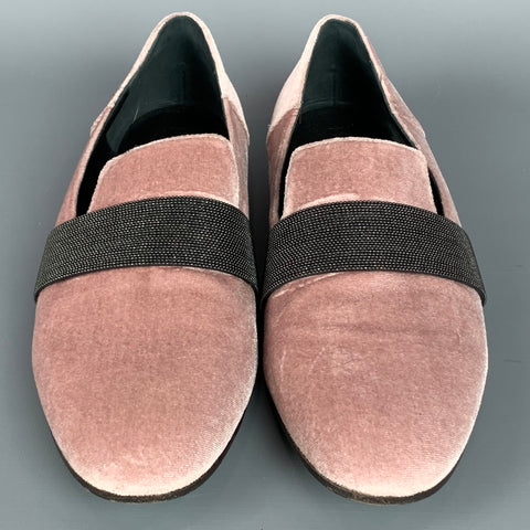 BRUNELLO CUCINELLI Size 8 Pink Gunmetal Velvet Slip On Flats
