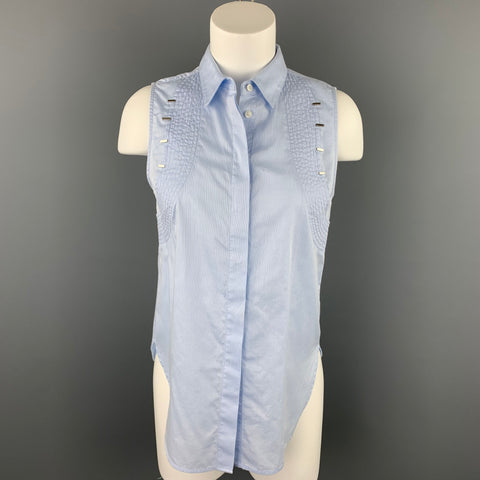 3.1 PHILLIP LIM Size 2 Light Blue Striped Poplin Cotton Blouse