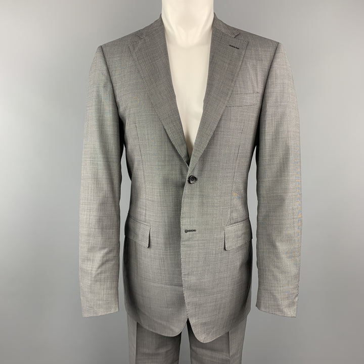 CANALI Size 38 Gray Nailhead Virgin Wool Notch Lapel Suit