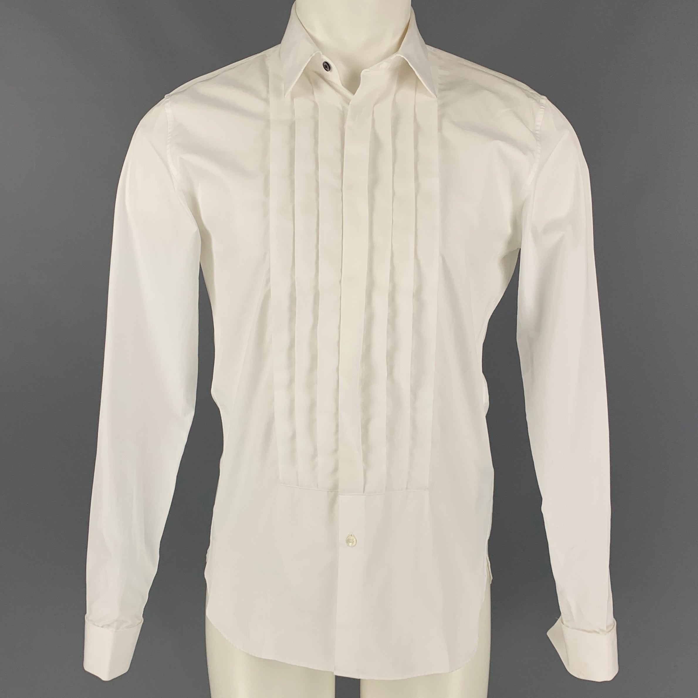 BURBERRY LONDON Size S White Cotton Tuxedo Long Sleeve Shirt Sui Generis Designer Consignment