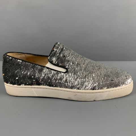 CHRISTIAN LOUBOUTIN Zapatillas sin cordones con lentejuelas plateadas talla 9