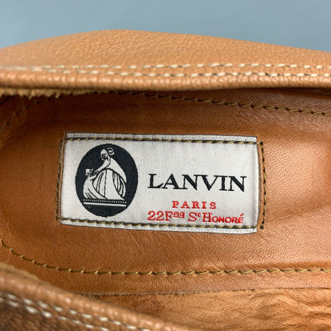 LANVIN Size 8 Tan Textured Leather Wedge Pumps