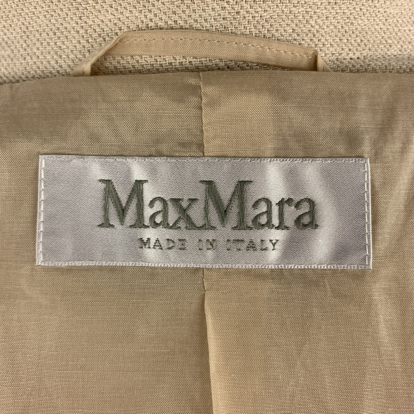 MAX MARA Size 16 Beige Linen Peak Lapel Blazer Jacket