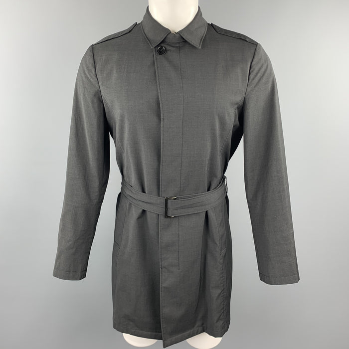 EMPORIO ARMANI XXL Black Virgin Wool Epaulettes Trenchcoat