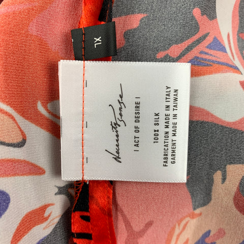 NECESSITY SENSE Size XL Orange Multi-Color Print Silk Long Sleeve Shirt