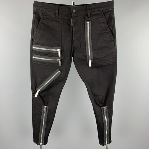 DSQUARED2 Size 34 Black Cotton Button Fly Multi Zippers Casual Pants
