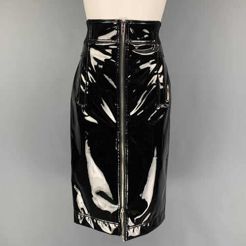 MARC JACOBS Size 2 Black Polyester Faux Patent Leather Pencil Skirt