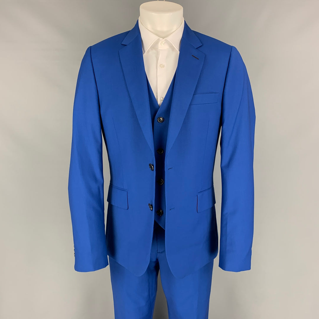 PAUL SMITH Soho Fit Regular Size 42 Royal Blue Wool / Mohair Notch Lapel 3 Piece Suit