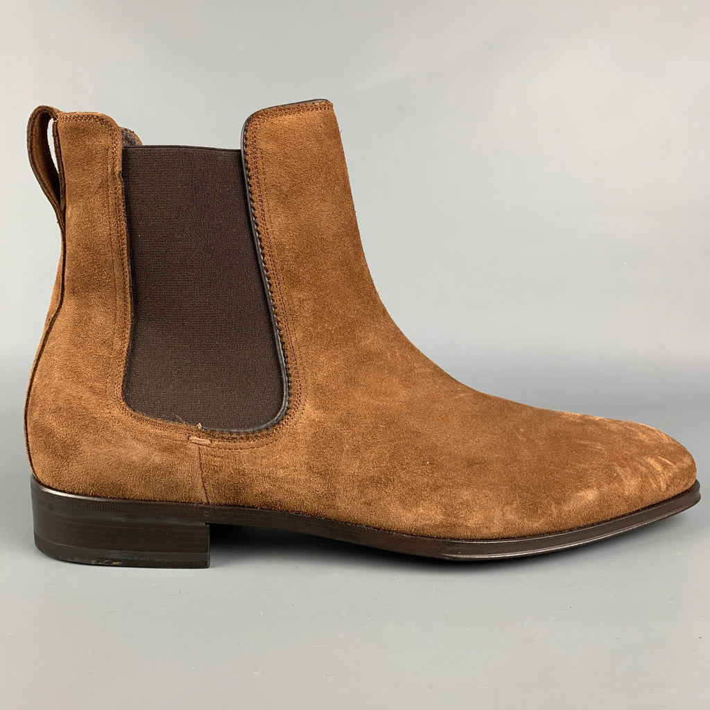 SALVATORE FERRAGAMO Size 11 Brown Suede Chelsea Boots