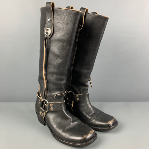 BALENCIAGA Size 9.5 Black Leather Distressed Western Boots