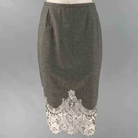 ESCADA Taille 6 Jupe crayon mi-mollet en laine et cachemire gris argenté