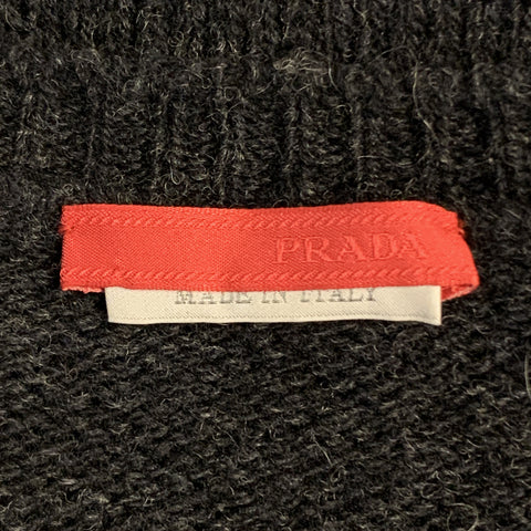 PRADA Size S Charcoal Knitted Wool Blend Crew-Neck Elbow Patches Pullover Sweater