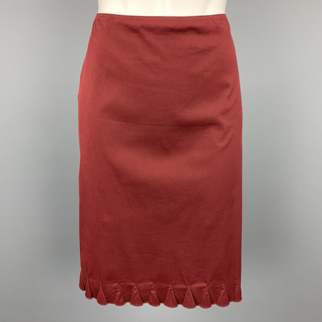 PRADA Size 8 Burgundy Cotton Blend A-Line Skirt
