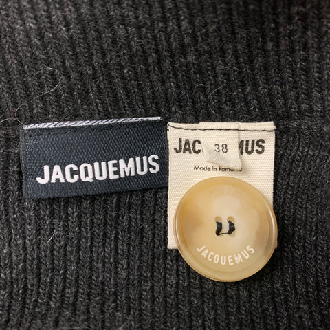 JACQUEMUS Size 2 Charcoal Virgin Wool Blend Ribbed Valerie Off The Shoulder Cardigan