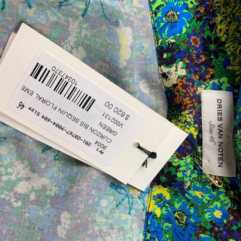 DRIES VAN NOTEN S/S 20 Size XS Green & Blue Viscose Button Up Long Sleeve Shirt
