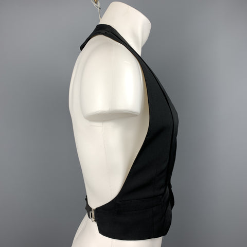 HENRY POOLE &amp; CO Chaleco de esmoquin de seda sólida negro talla 40
