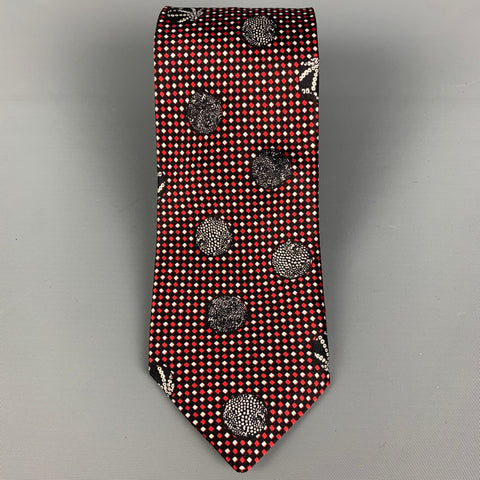 BOTTEGA VENETA Black Red Print Silk Tie