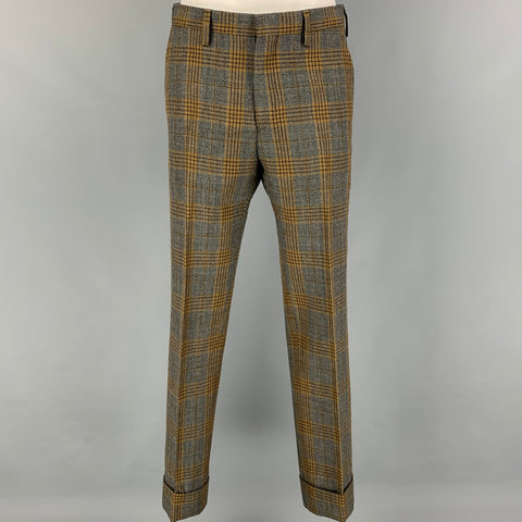 DISTRICT by UNITED ARROWS Size 36 Grey Mustard Plaid Wool Peak Lapel Suit