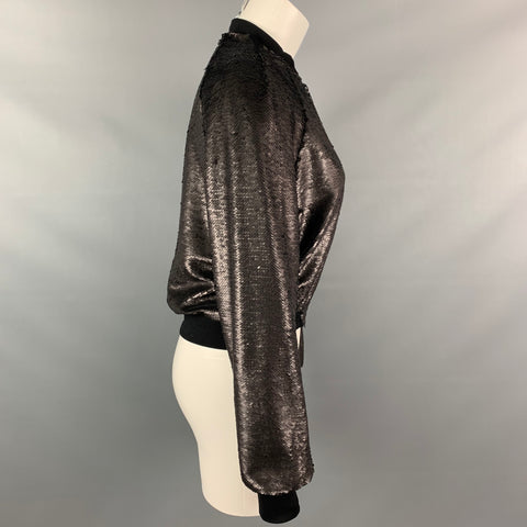 JUAN CARLOS OBANDO Size S Black Sequined Silk Textured Bomber Jacket