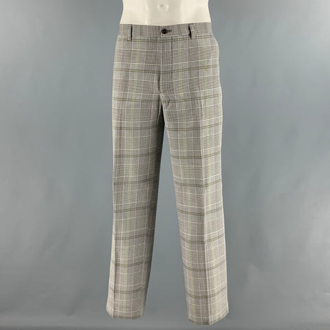 ETRO Size 36 White Black & Green Plaid Wool Cotton Zip Fly Dress Pants