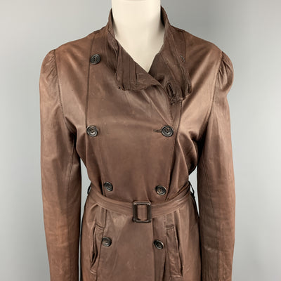 SISII Size M Brown Distressed LeatherDouble Breasted Puff Sleeve Coat