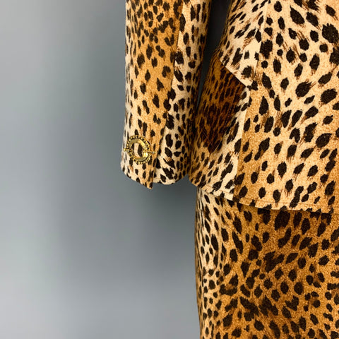 Vintage VALENTINO Size 8 Beige Brown Wool Animal Print Pencil Below Knee Skirt Set