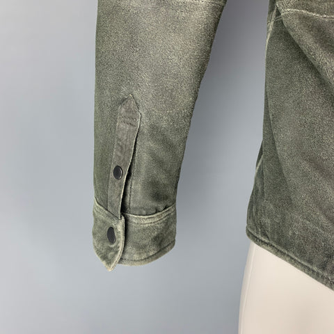 JOHN VARVATOS * U.S.A. Size S Olive Distressed Suede Zip Up Jacket