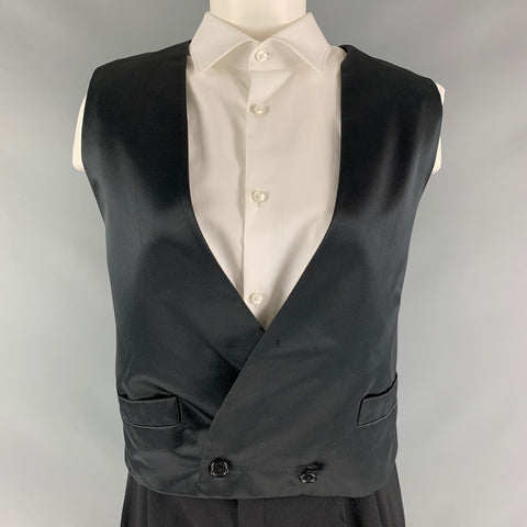CLAUDE MONTANA Taille 12 Costume pantalon croisé en soie noire