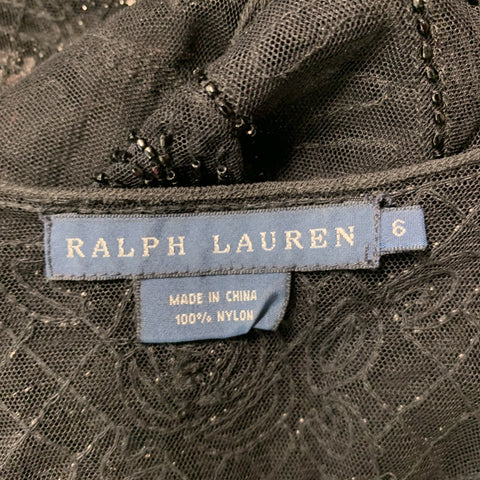 RALPH LAUREN Size 6 Black Nylon Mesh 3/4 Sleeves Blouse